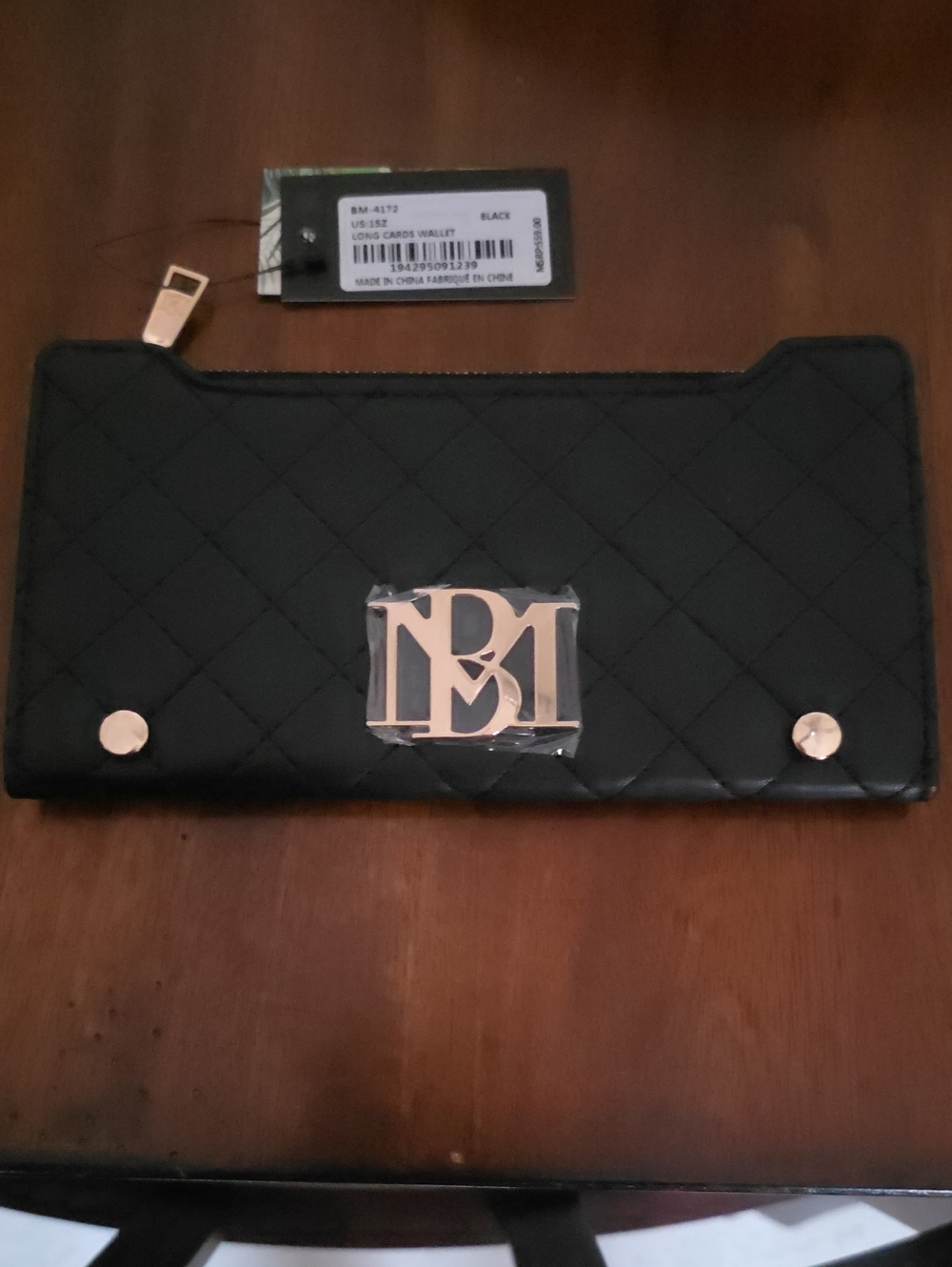 Badgley Mischka Black Quilted Card & Key Holder with Gold Logo